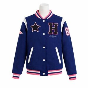 Size XL Tommy Hilfiger Girls Varsity Jacket Blue Pink Letterman Coat